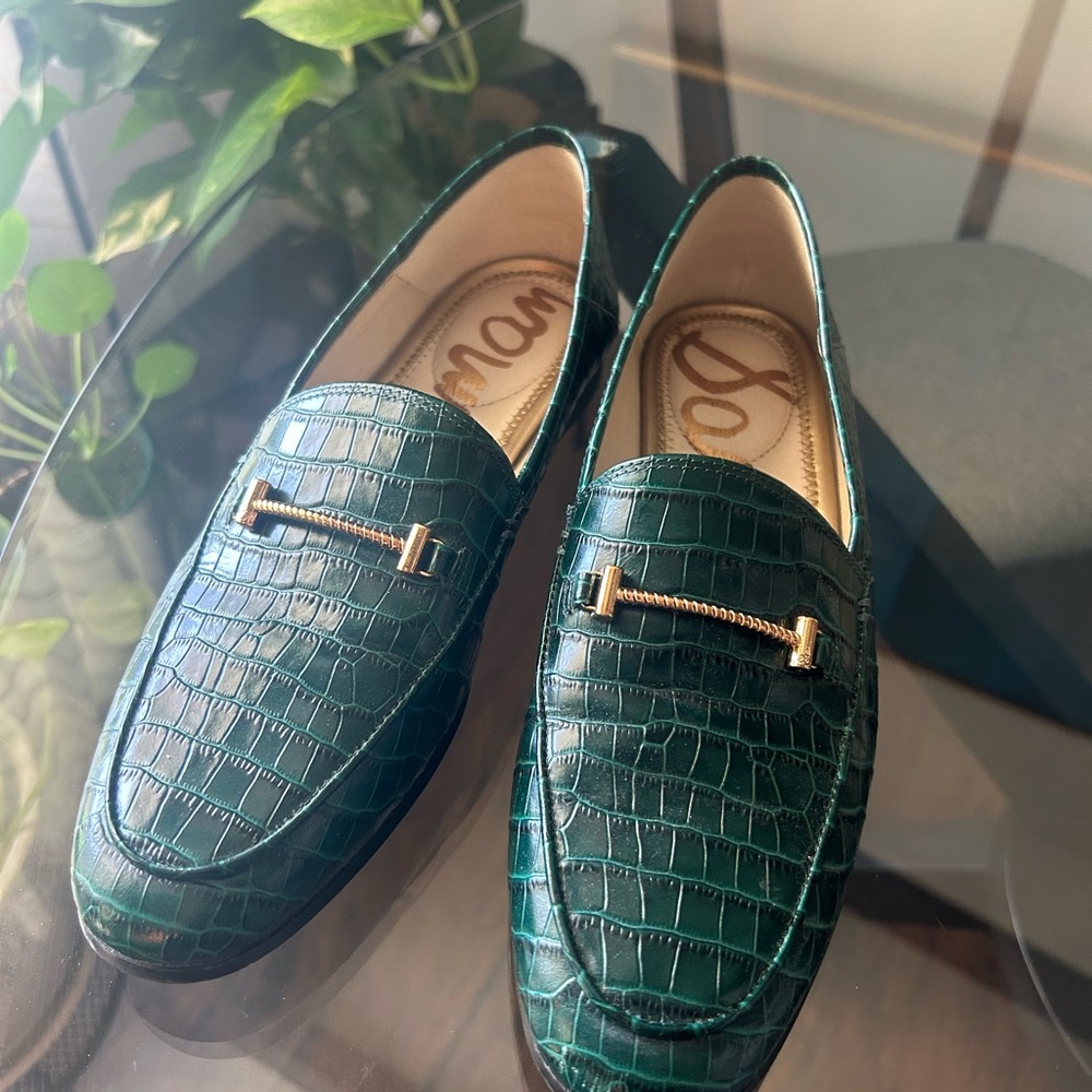 Sam Edelman Loraine Green Crocodile Pattern Loafers